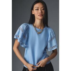 ANTHROPOLOGIE Self Contrast Flutter Sleeve Cut Out Pullover